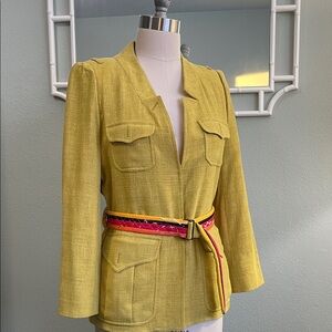 Christian Lacroix Mustard Textured Blazer with Multicolor Belt